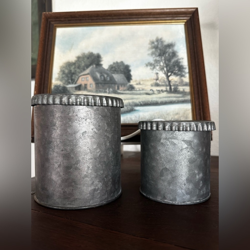 Set of 2 Galvanized Metal Tin Cans Decor Containers